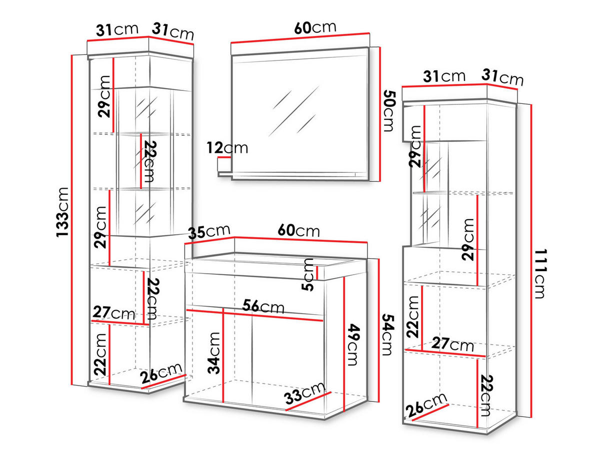BADMÖBEL-SET Nairobi - Graphitfarben/Schwarz, Holzwerkstoff (31/133/31cm) - MIRJAN24
