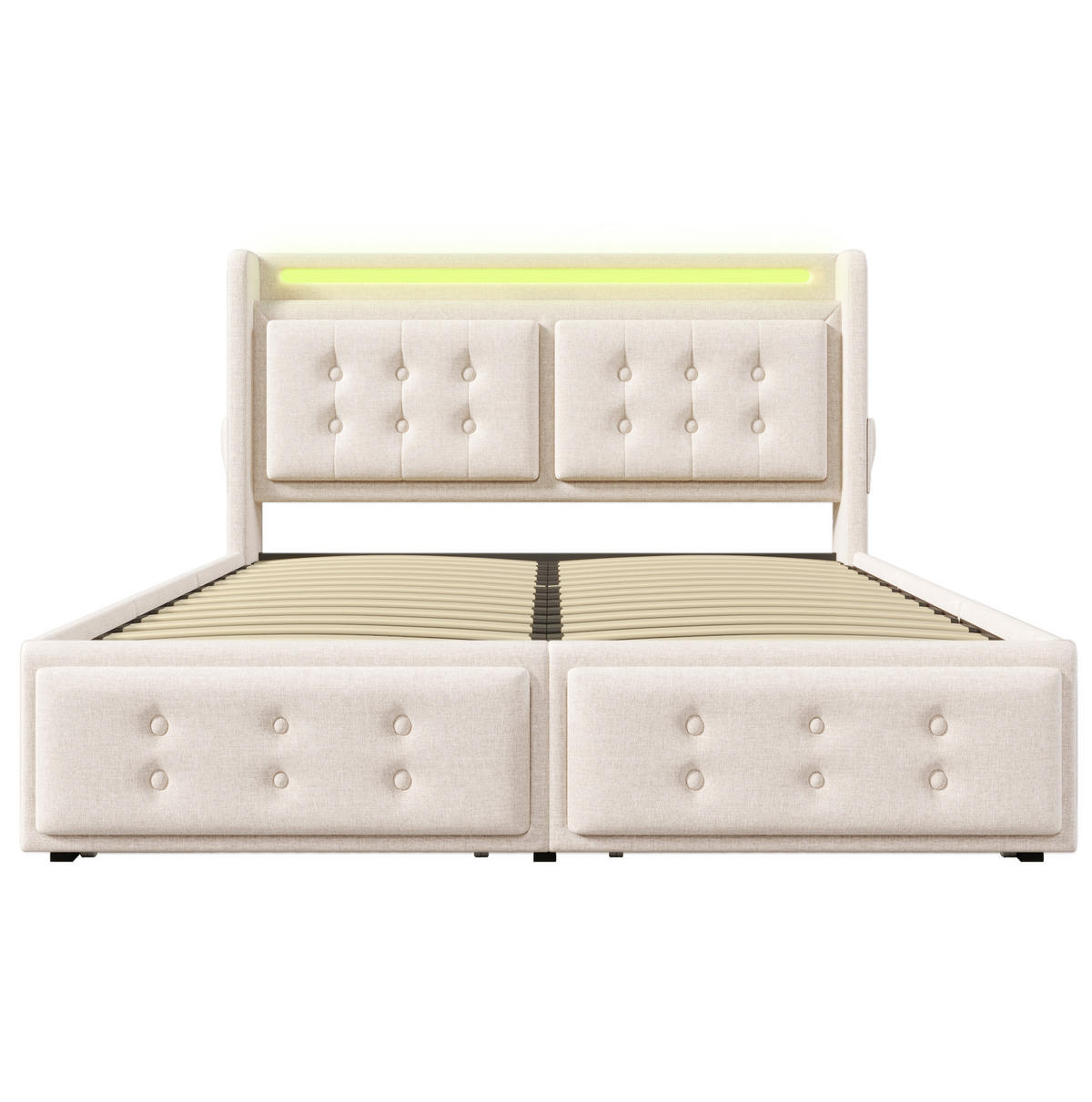 ČALOUNĚNÁ postel 140/200 cm, béžová, s LED osvětlením, USB-C a 4 zásuvkami - béžová, textil (140/200cm) - BEAOK