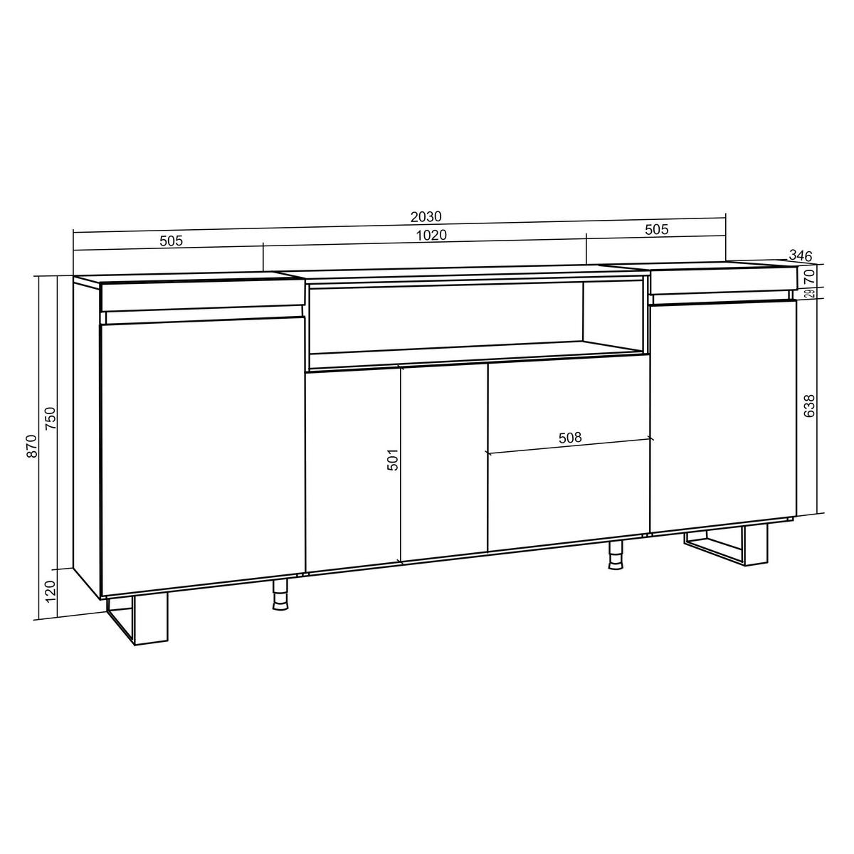 SIDEBOARD Elektrokamin, zementgrau, 200/35/87cm - Grau, Holzwerkstoff (200/87/35cm) - Skraut Home