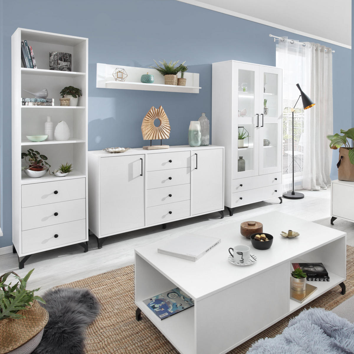VITRINE Bero mit 1 Tür und 2 Schubladen - Schwarz/Weiß, Holzwerkstoff/Metall (50/190/40cm) - Beautysofa
