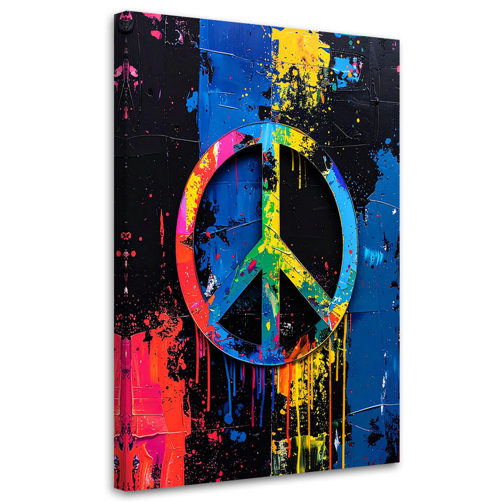LEINWANDBILD Banksy Friedenssymbol Graffiti Street Art 80x120cm - Multicolor, Textil (80/120cm) - Feeby