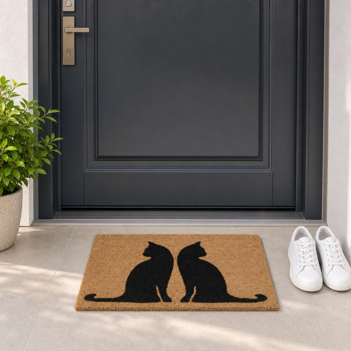 ROHOŽKA přírodní černá motiv koček 60x40 cm - různobarevná, textil/plast (60/40cm) - Relaxdays