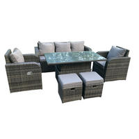 GARTENMÖBELSET mit Couchtisch Polyrattan 7-Sitzer - Dunkelgrau/Grau, Glas/Kunststoff - Fimous