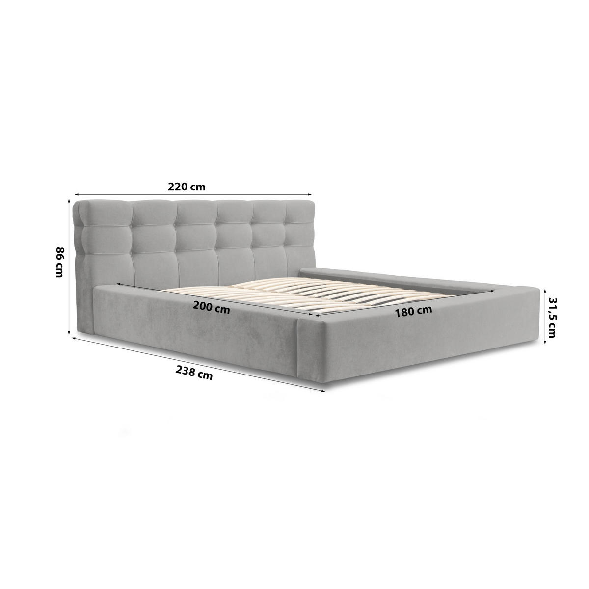 POLSTERBETT aus Velvet Gretta 180x200 cm, Dunkelgrau - Dunkelgrau, Textil (180/200cm) - Fedve