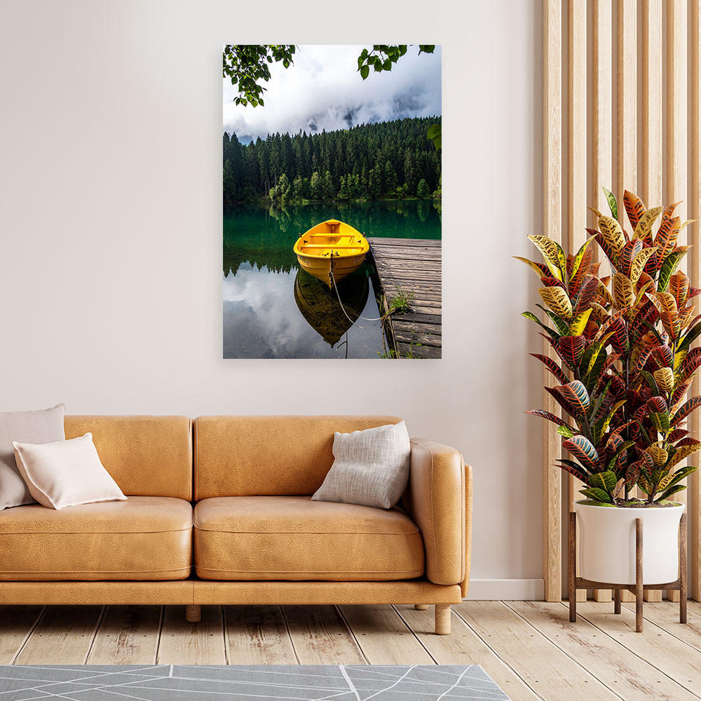 LEINWANDBILD See Boot Berge Landschaft 80x120cm - Grün, Textil (80/120cm) - Feeby