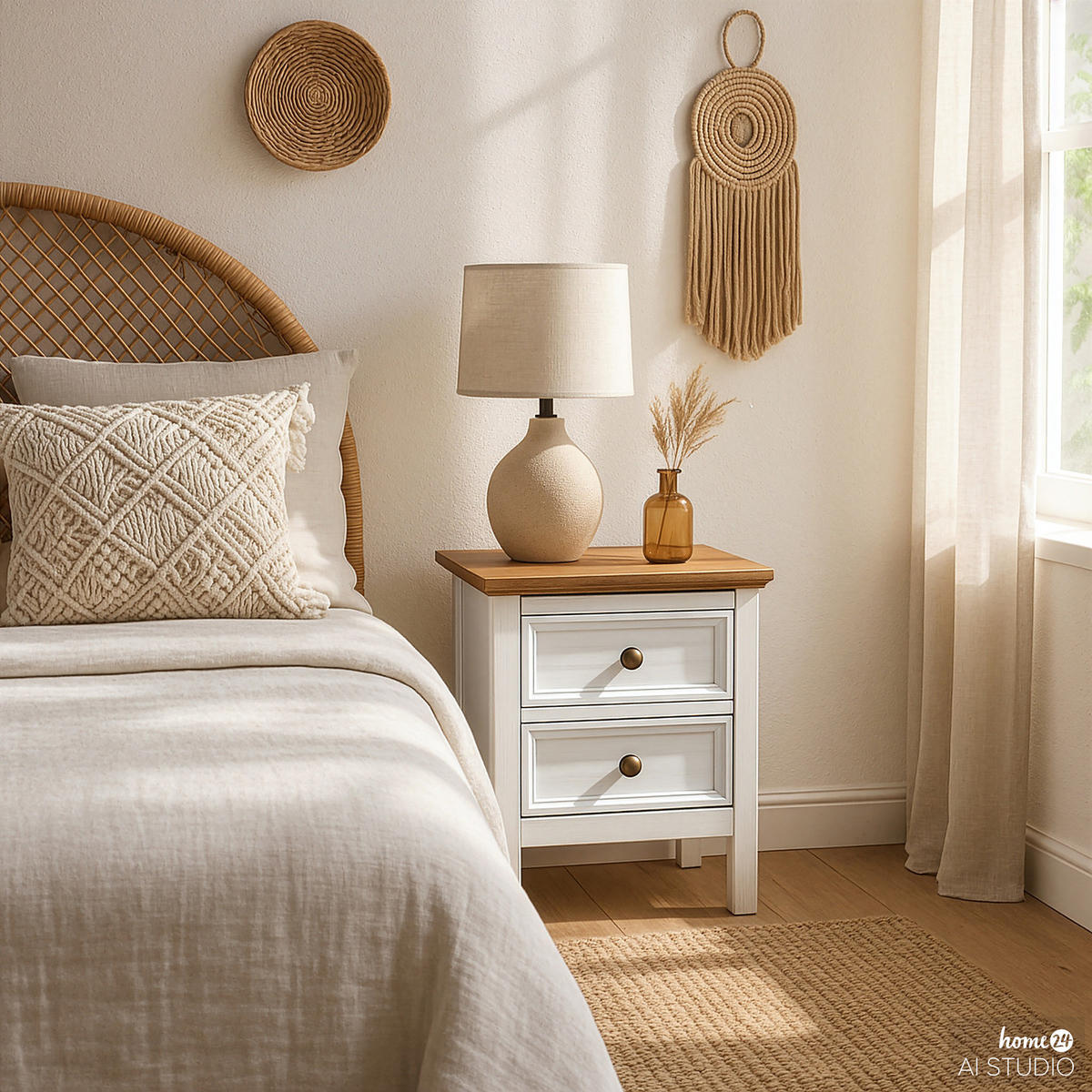 MASSIVE NACHTKOMMODE - Kiefer - Braun/Weiß, Holz/Metall (48/50/39cm) - home24