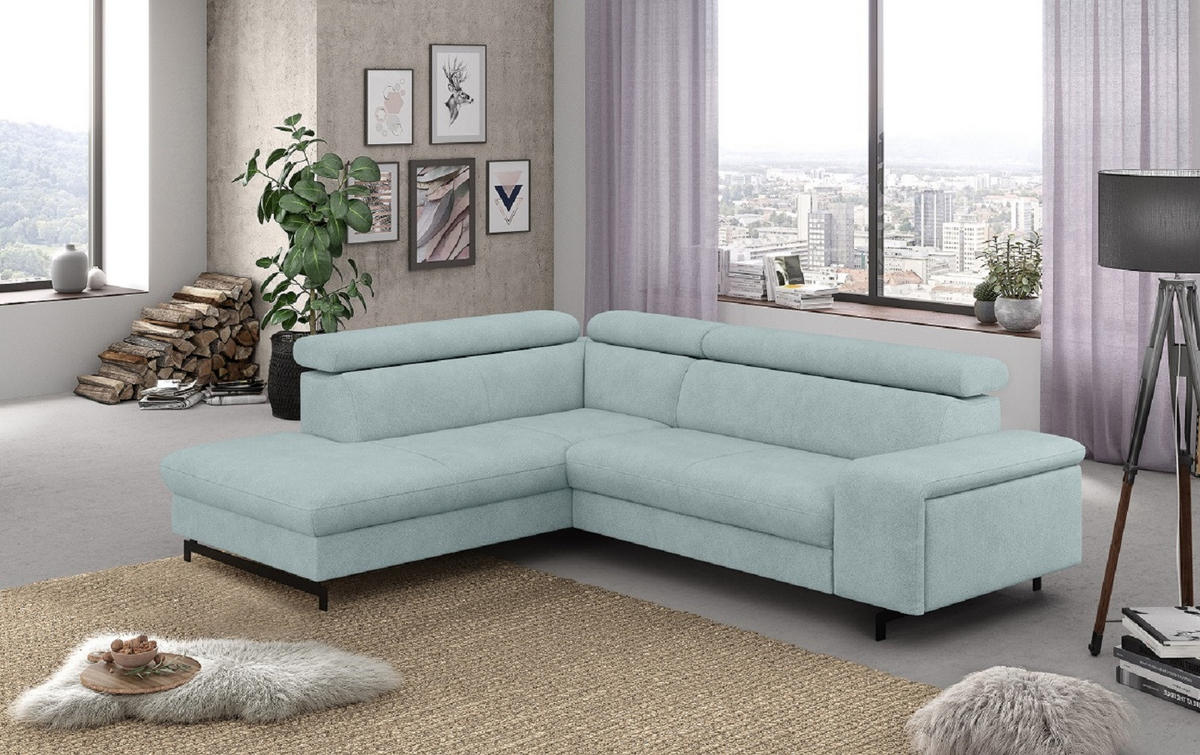 ECKSOFA mit Schlaffunktion und Bettkasten - Türkis/Schwarz, Kunststoff/Textil (262/215cm) - Cotta