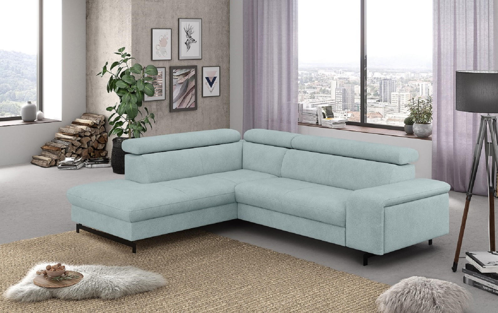 Thumbnail - Cotta Ecksofa, Türkis, Textil, Echtholz,Buche, 4-Sitzer, Ottomane links,L-Form, 262x215 cm, Wohnzimmer, Sofas & Couches,...