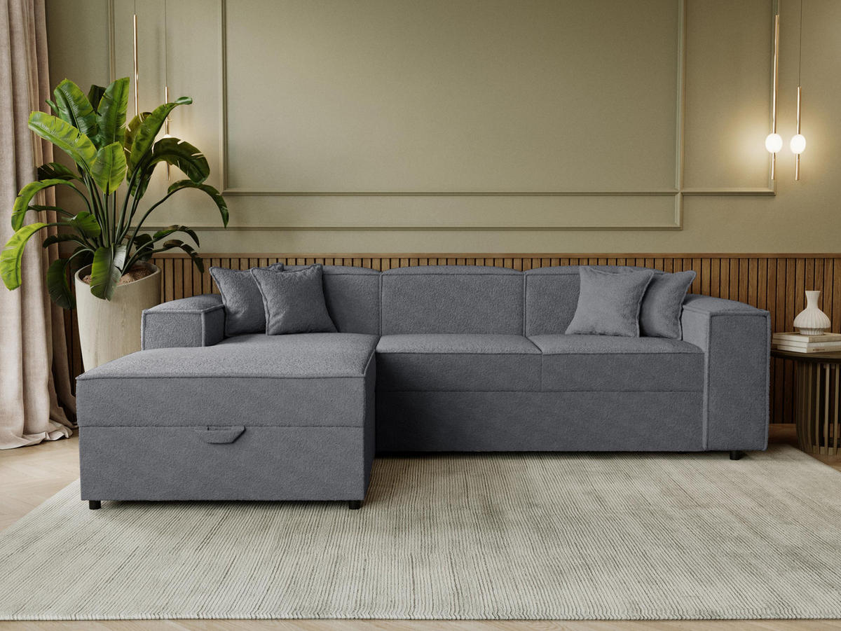 ECKSOFA Santos L, Seite: Links - Dunkelgrau/Schwarz, Holzwerkstoff/Kunststoff (253/166cm) - MIRJAN24