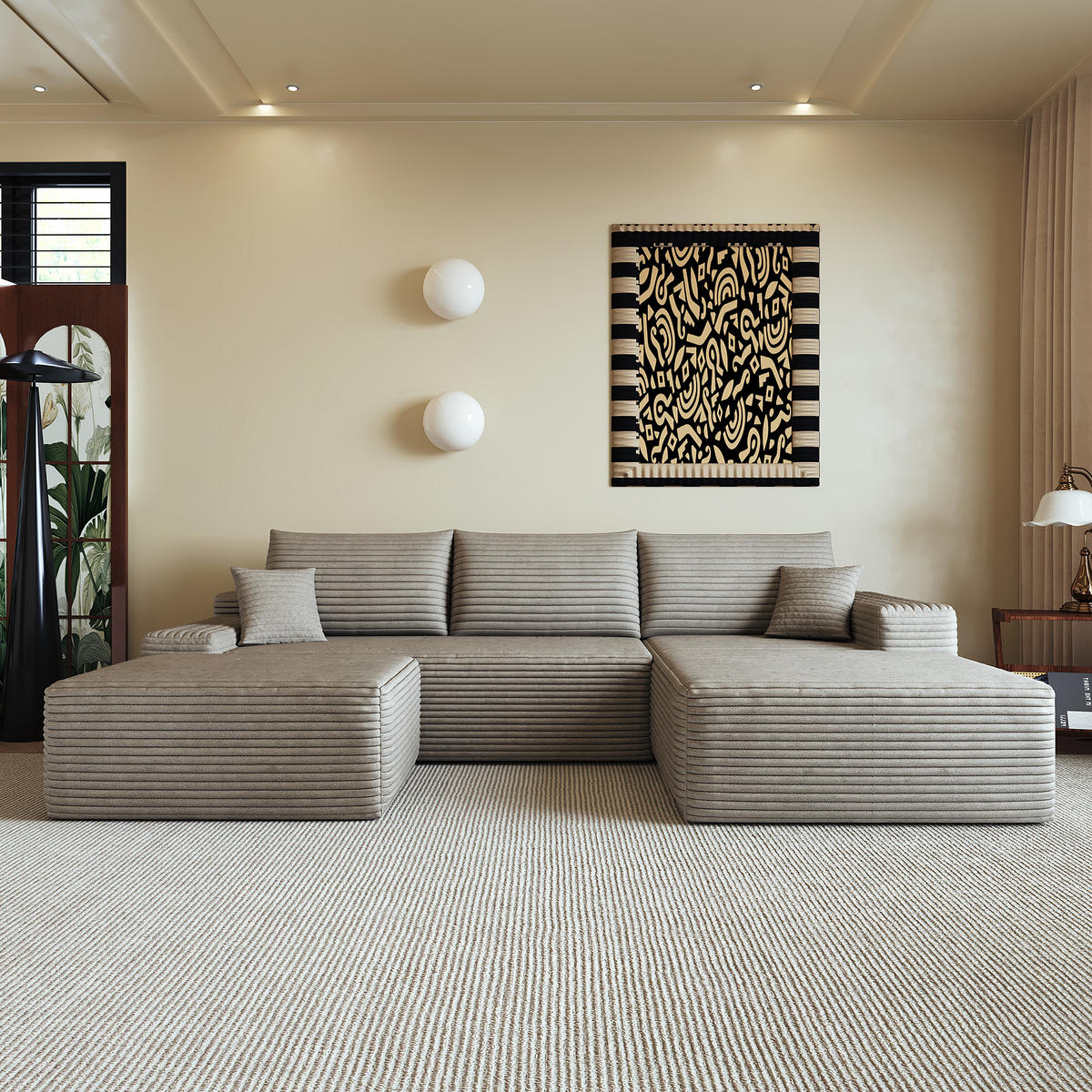 WOHNLANDSCHAFT DE-34857 U-Form 2-Sitzer Chaiselongue rechts Camel - Sandfarben, Textil (175/83/270cm) - ComfortXL