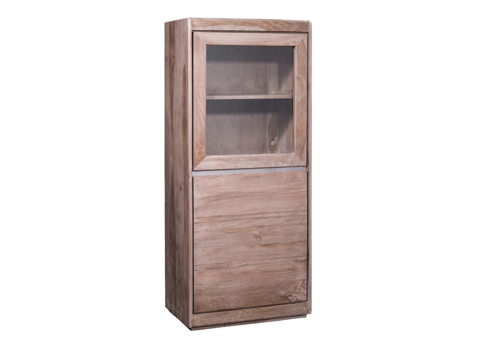 VITRINE Sheesham 63x40x147 smoked oak lackiert SYDNEY #205 - Grau, Holz (63/147/40cm) - Massivmoebel24