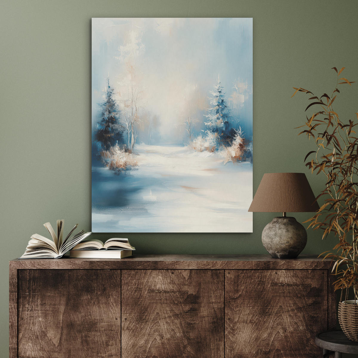 AKUSTIKPANEEL Wald - Winter - Natur - Abstrakt - Schnee 60x80 cm - Weiß, Textil (60/0.9/80cm) - MuchoWow