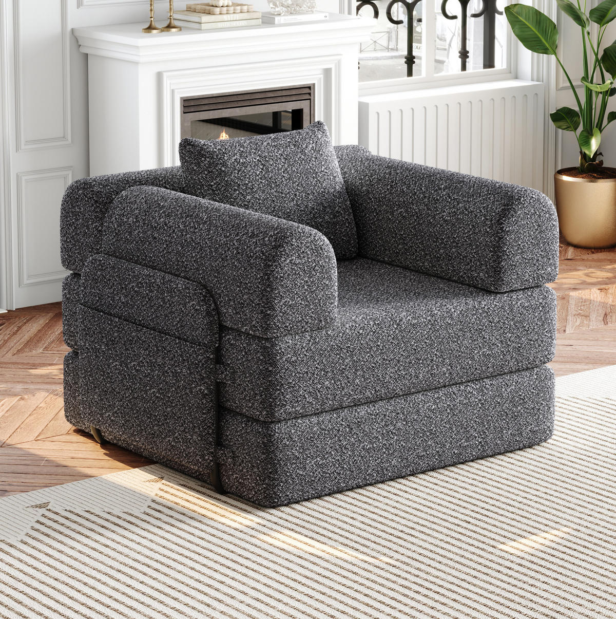 SCHLAFSOFA in Grau – 2-in-1, klappbar mit Armlehnen-Staufach - Grau, Textil (181.6/49.5/94cm) - BEAOK