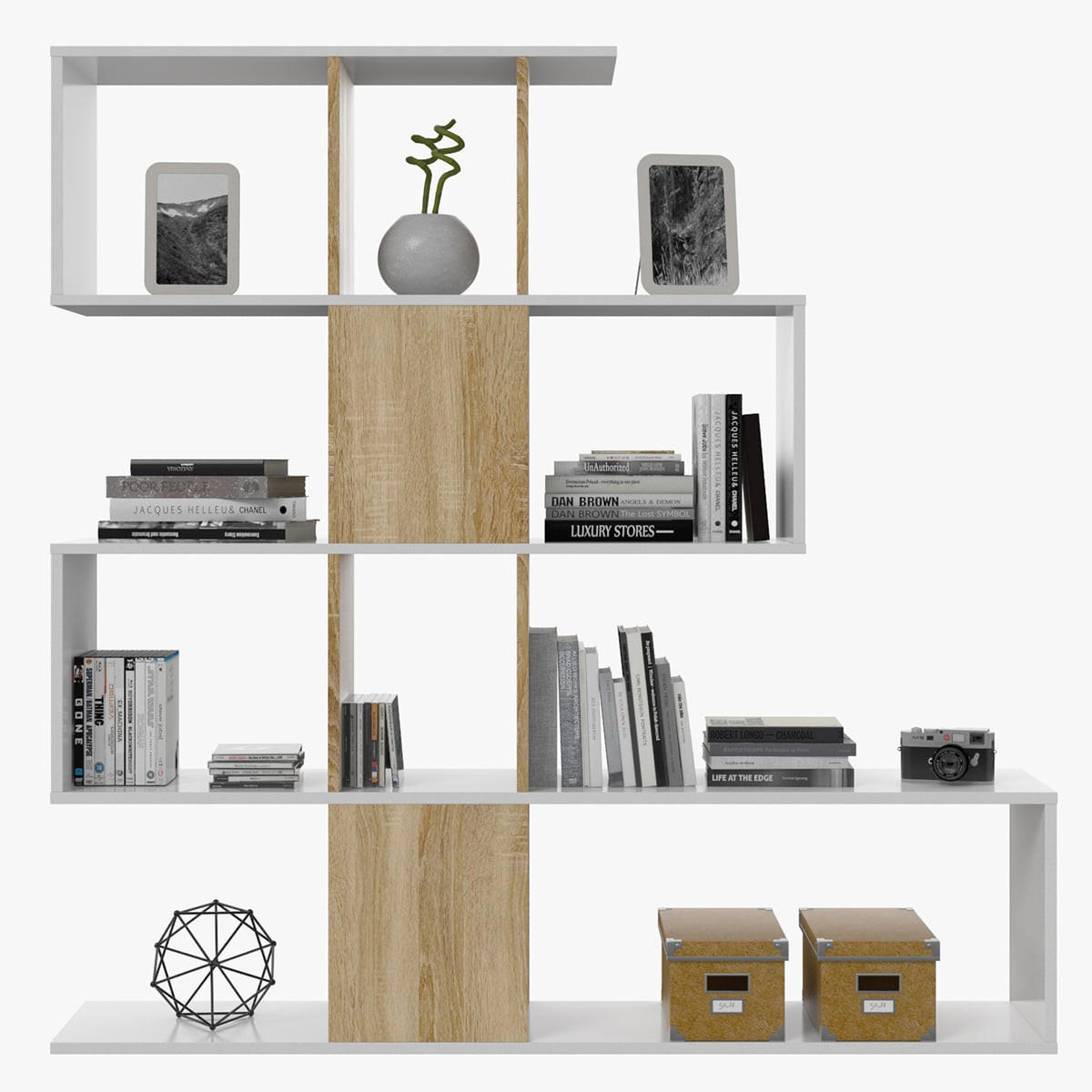 BÜCHERREGAL mit 4 Ebenen und 11 Aufbewahrungsfächern H145 cm - Apfelbaumfarben, Holzwerkstoff (28/145/145cm) - Calicosy