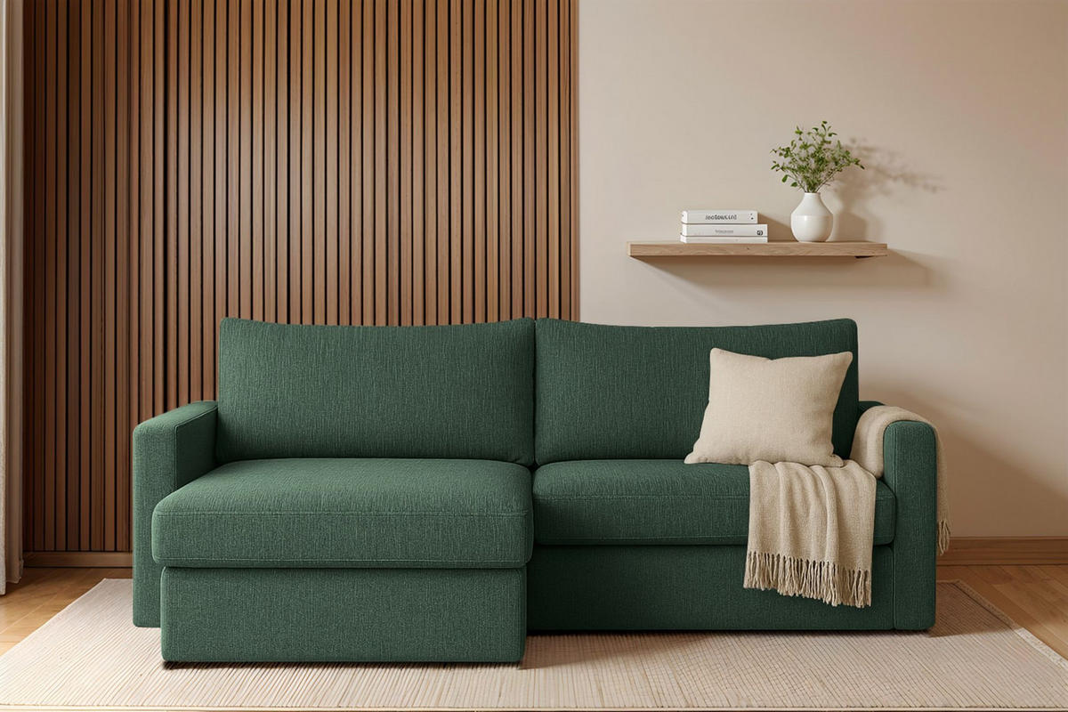ECKSOFA Bendik In Faro - Grün, Holzwerkstoff/Textil (224/140cm) - Fun Möbel