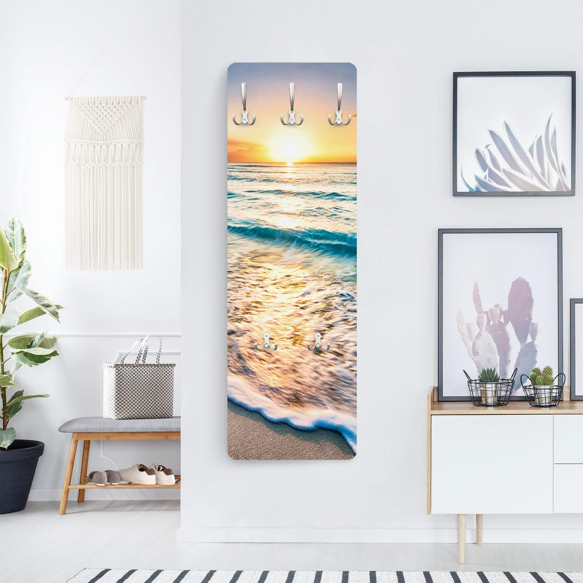 WANDGARDEROBE - Sonnenuntergang am Strand 34/105 cm - Blau, Holzwerkstoff (34/105/1.6cm) - Bilderwelten