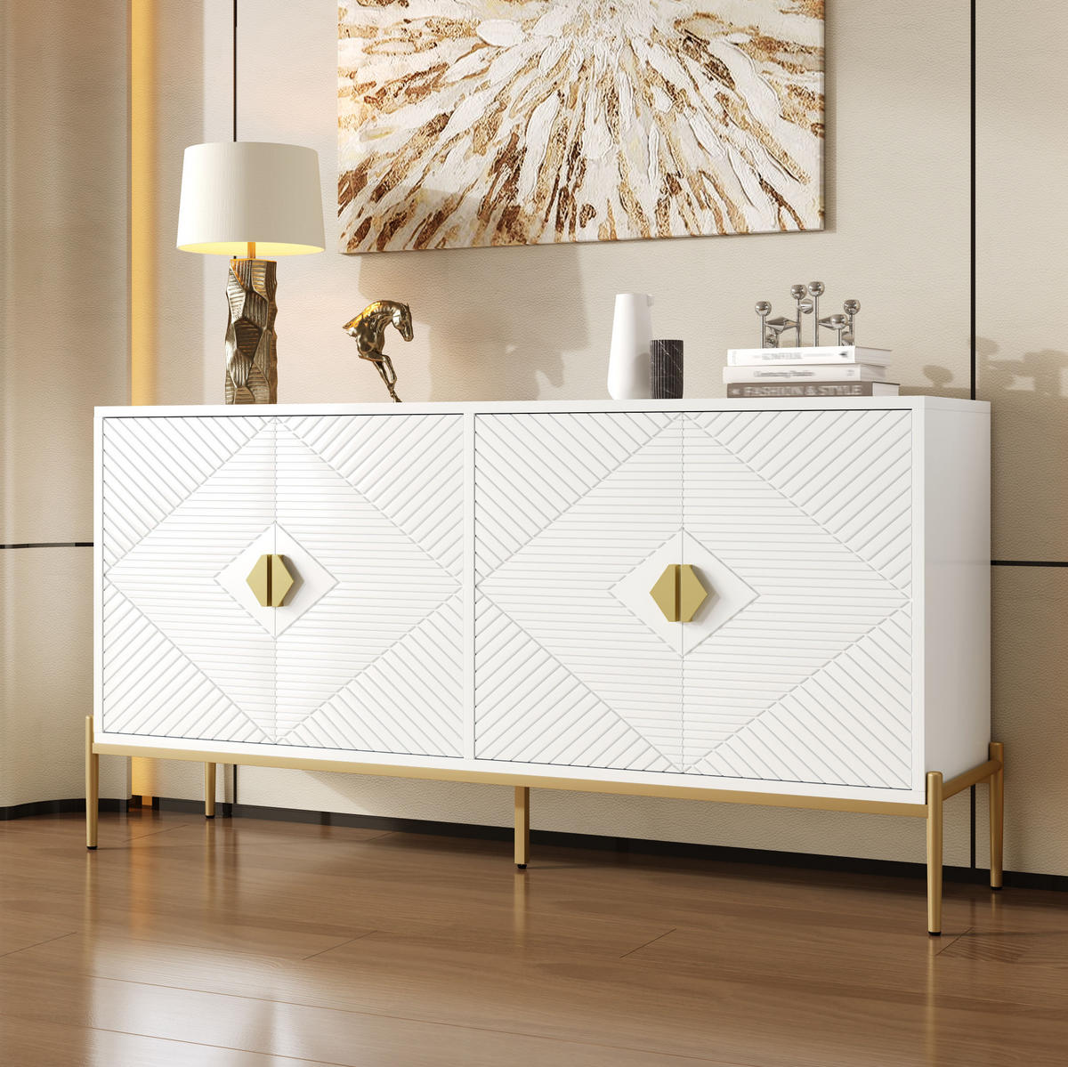 SIDEBOARD 162/40/80 cm aus MDF und Holzwerkstoff mit 3D-Fronten Weiß - Weiß, Holzwerkstoff (162/80/40cm) - Modenvie