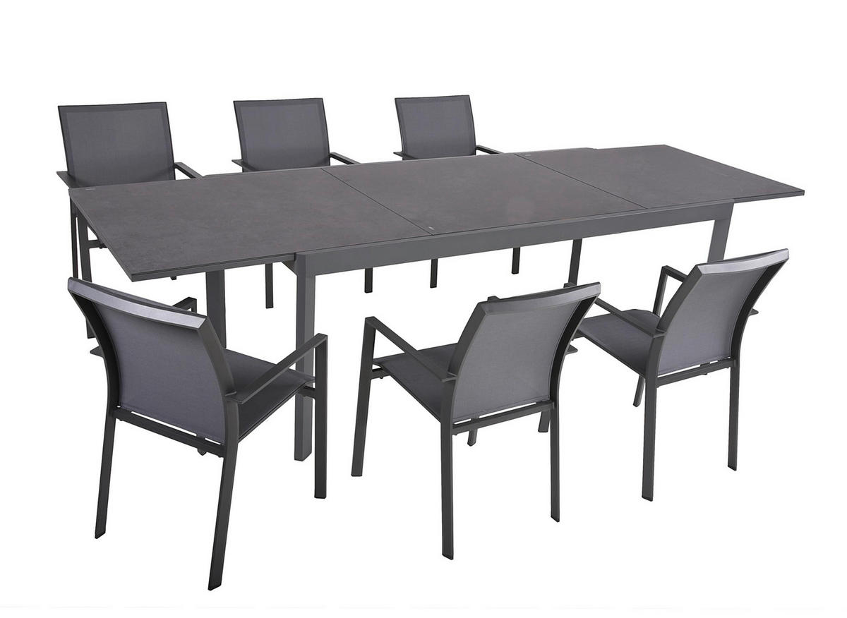 GARTEN-SITZGRUPPE Eero 7-teilig Gartenmöbel-Set - Grau, Kunststoff - DELUKE