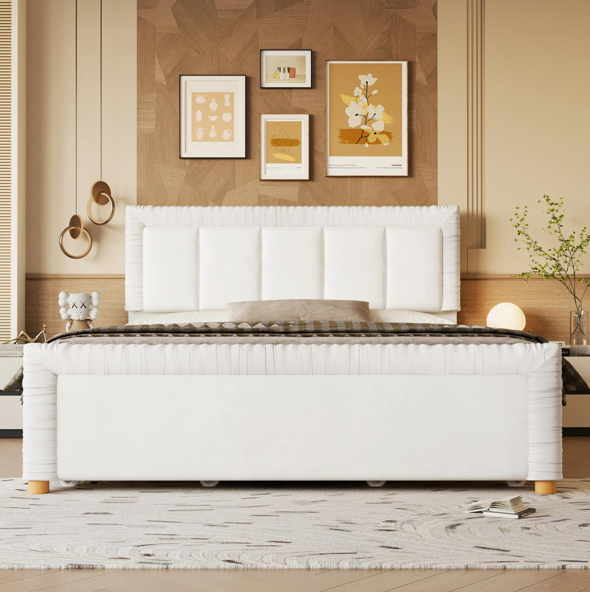 POLSTERBETT aus französischem Samt 140x200 cm Beige mit 2 Schubladen - Beige, Textil (140/200cm) - Modfu