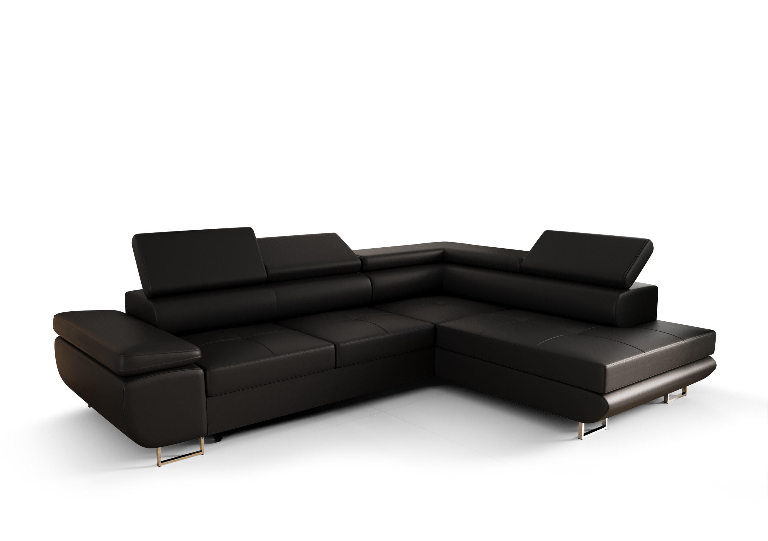 ECKSOFA PRAGA DESIGN L, Eckcouch in L-Form mit Schlaffunktion, Farbe: Schwarz, Kunstleder, Ottomane Universal - Schwarz, Textil (275/202cm) - O-Sofa