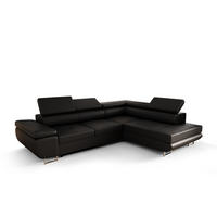 ECKSOFA PRAGA DESIGN L, Eckcouch in L-Form mit Schlaffunktion, Farbe: Schwarz, Kunstleder, Ottomane Universal - Schwarz, Textil (275/202cm) - O-Sofa