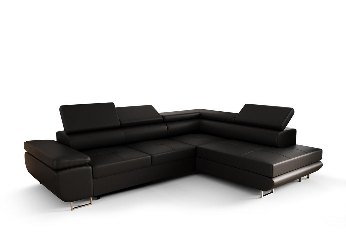 ECKSOFA PRAGA DESIGN L, Eckcouch in L-Form mit Schlaffunktion, Farbe: Schwarz, Kunstleder, Ottomane Universal - Schwarz, Textil (275/202cm) - O-Sofa