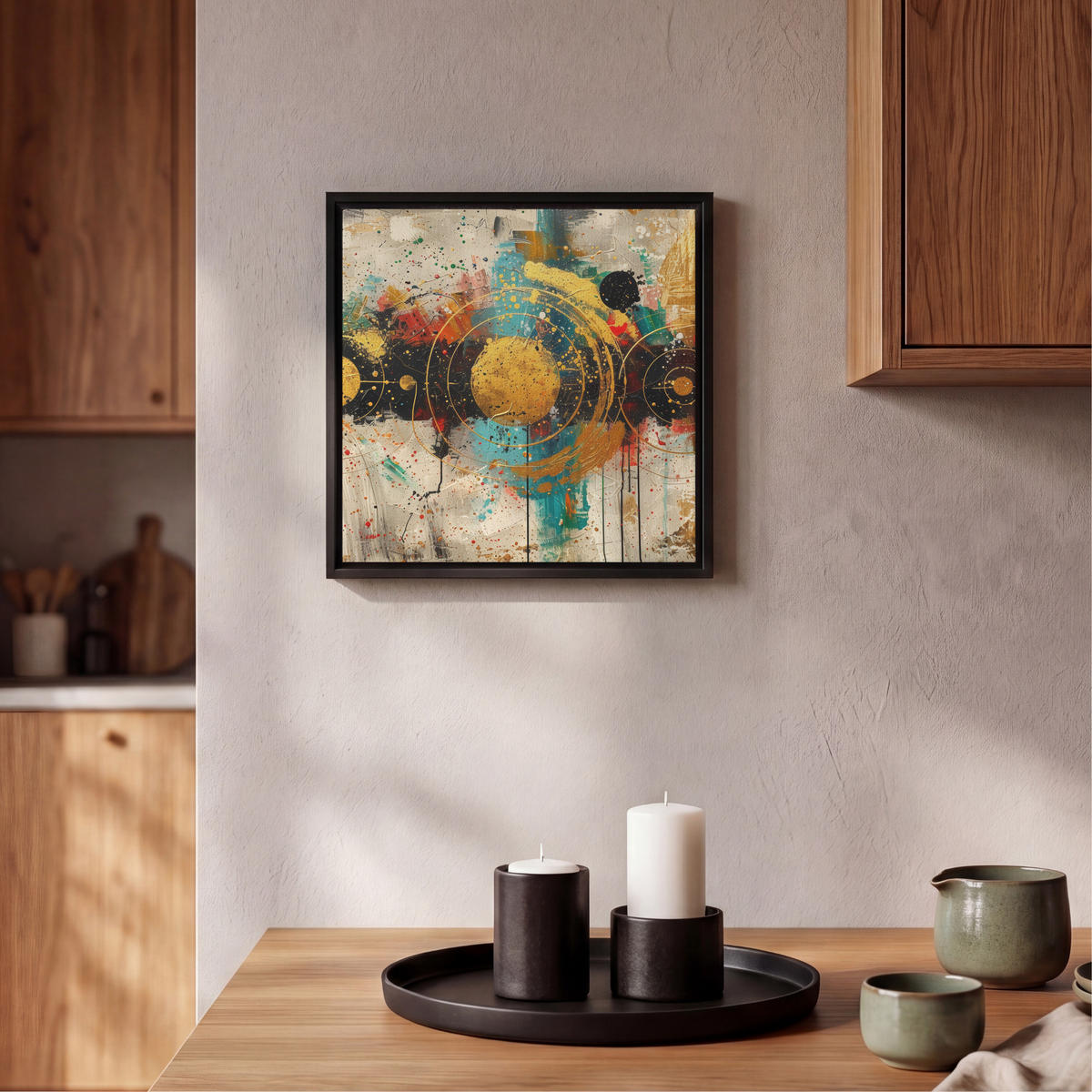 LEINWAND Bilder mit Rahmen - Abstrakt - Kunst - Gold - Modern - 20x20 - Multicolor, Textil (20/20cm) - MuchoWow