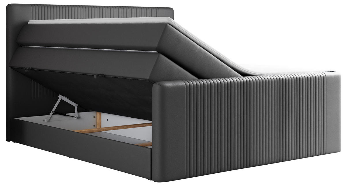 BOXSPRINGBETT KING DOREN 140/200 Dunkelgrau Kunstleder - H4 - Dunkelgrau, Holz/Textil (140/200cm) - MKS