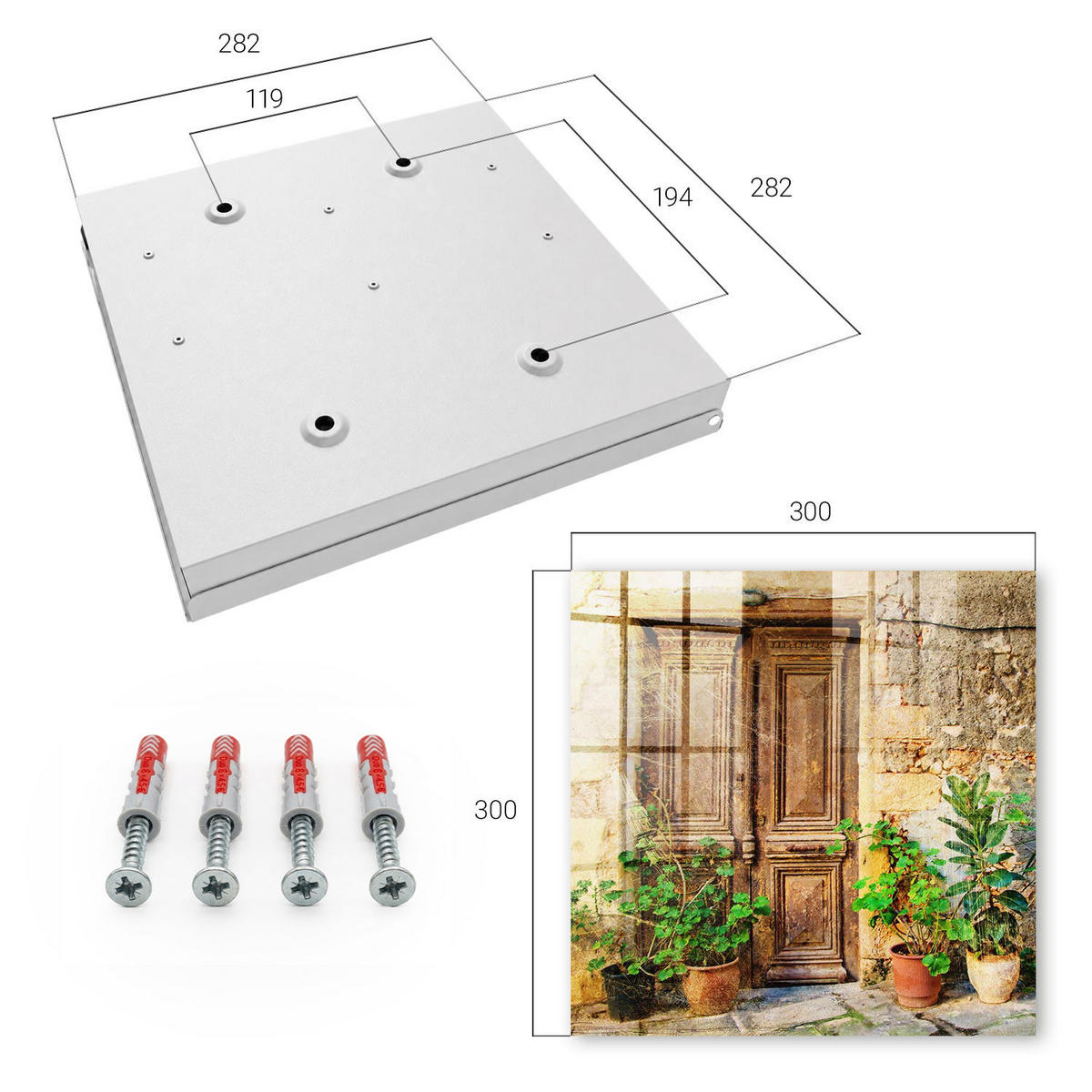 SCHLÜSSELBOX Weiß 30x30 cm – Türöffnung nach rechts - Rustikale Türen - Braun, Metall (30/30/5cm) - TULUP