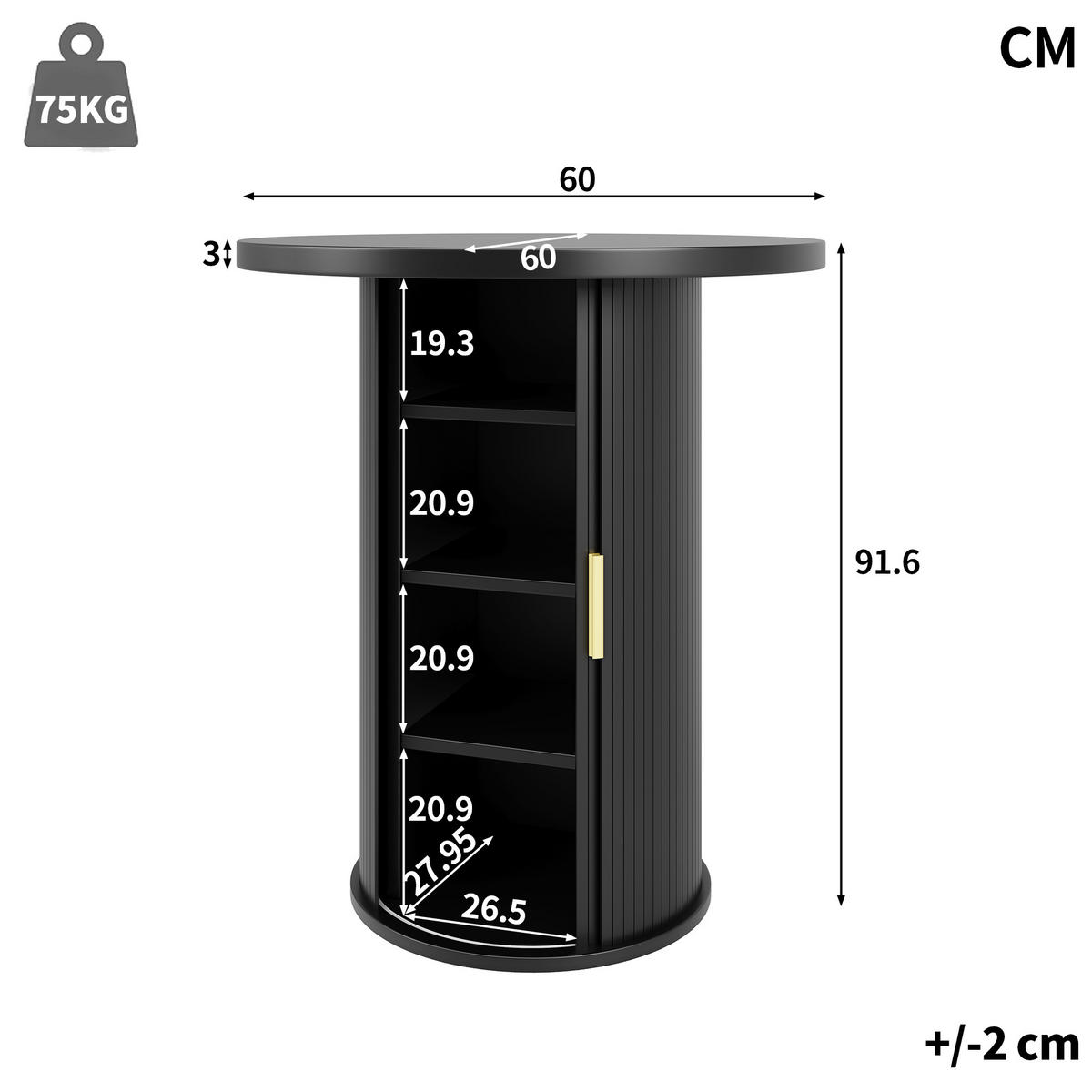 BARTISCH Schwarz 60/60/91,6 cm - Schwarz, Holz (60/60/91.6cm) - PANGIVO