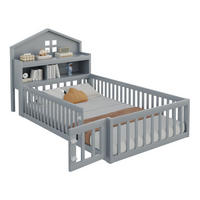 KINDEREINZELBETTEN aus Massivholz 90x200 cm in Grau mit Kreidetafel & Stauraum - Grau, Holzwerkstoff (90/200cm) - Modfu