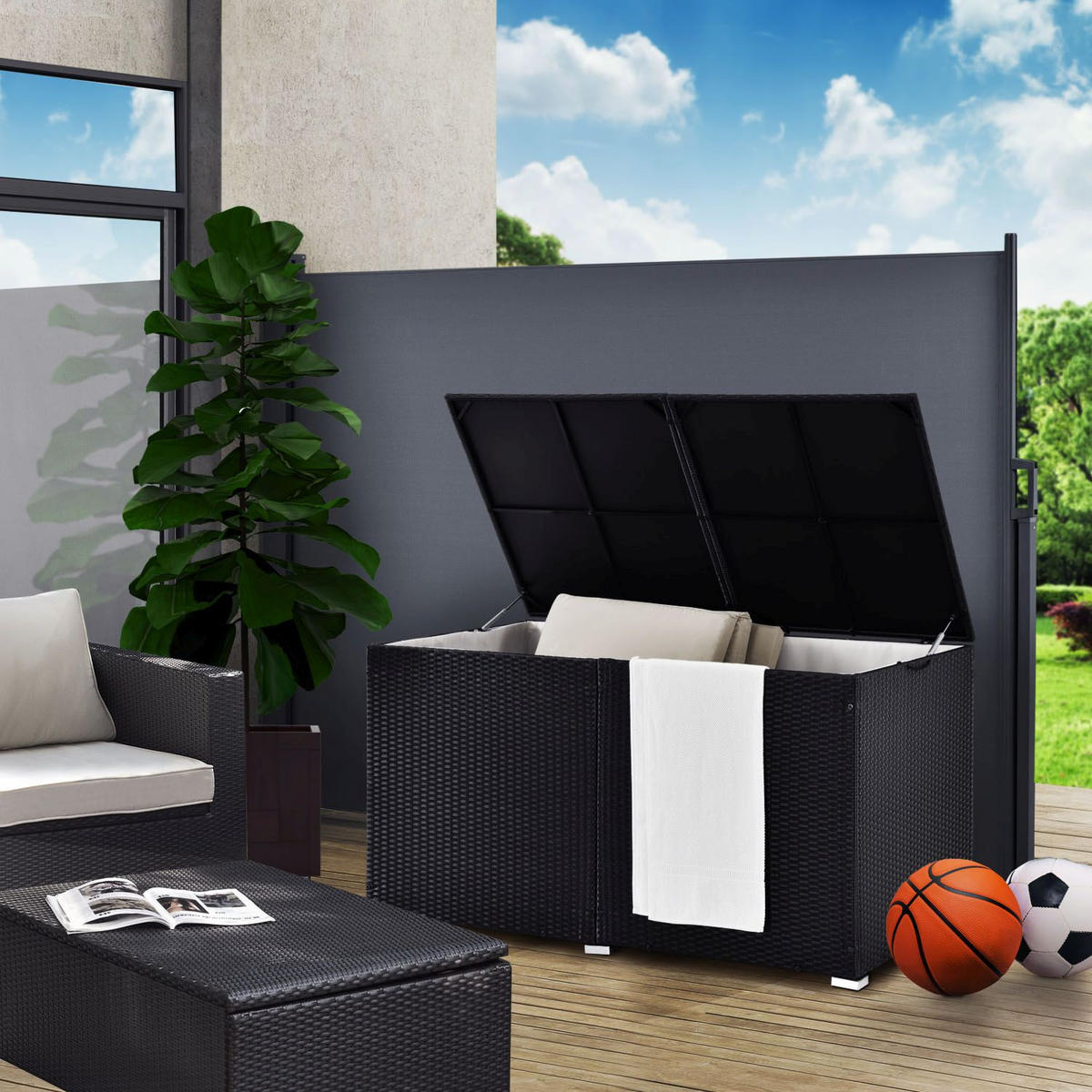 AUFLAGENBOX Ikaria schwarz - Schwarz, Kunststoff (145/80/83cm) - Juskys