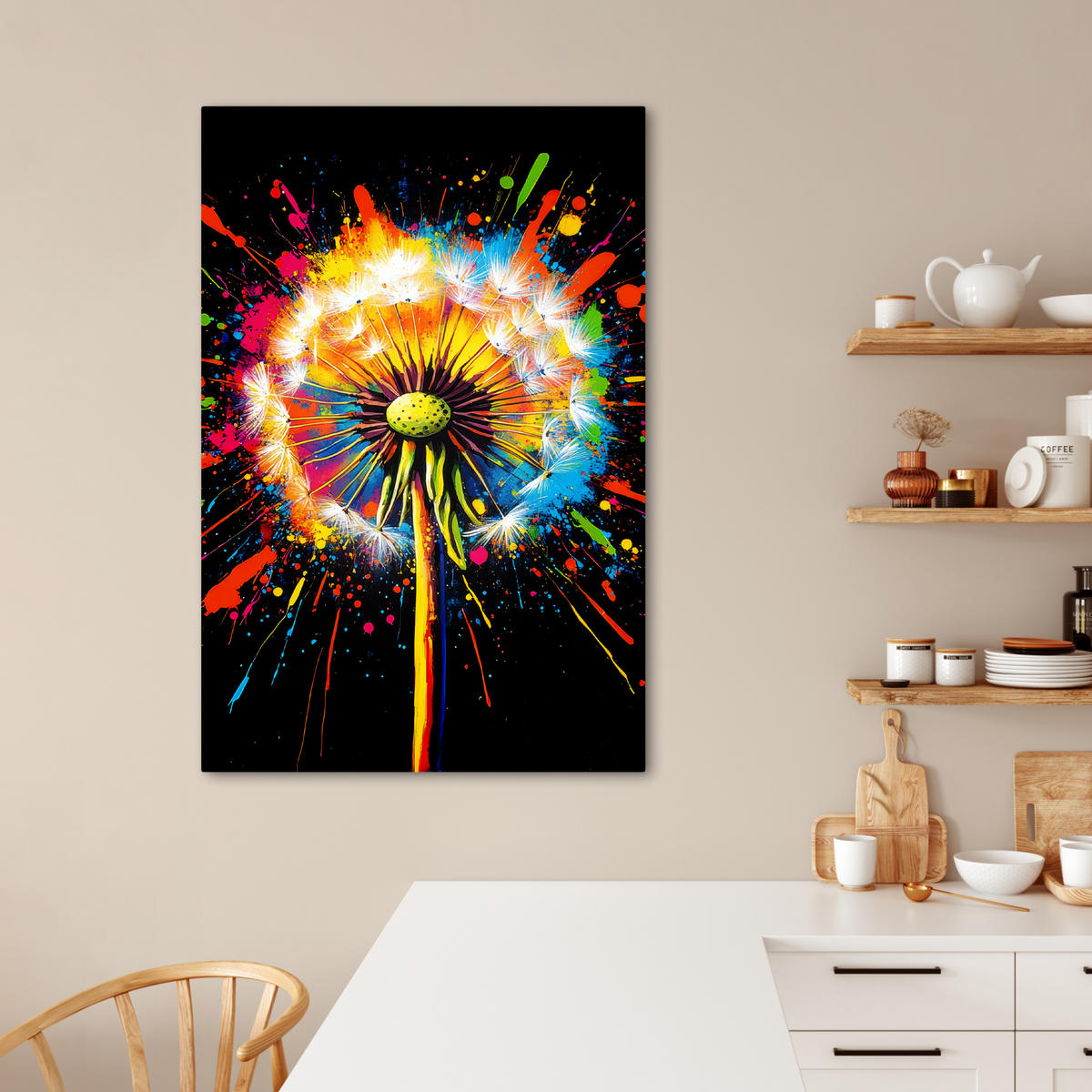 LEINWANDBILD Löwenzahn - Graffiti - Farbenfroh - Blumen - Natur 80x120 cm - Multicolor, Textil (80/120cm) - MuchoWow