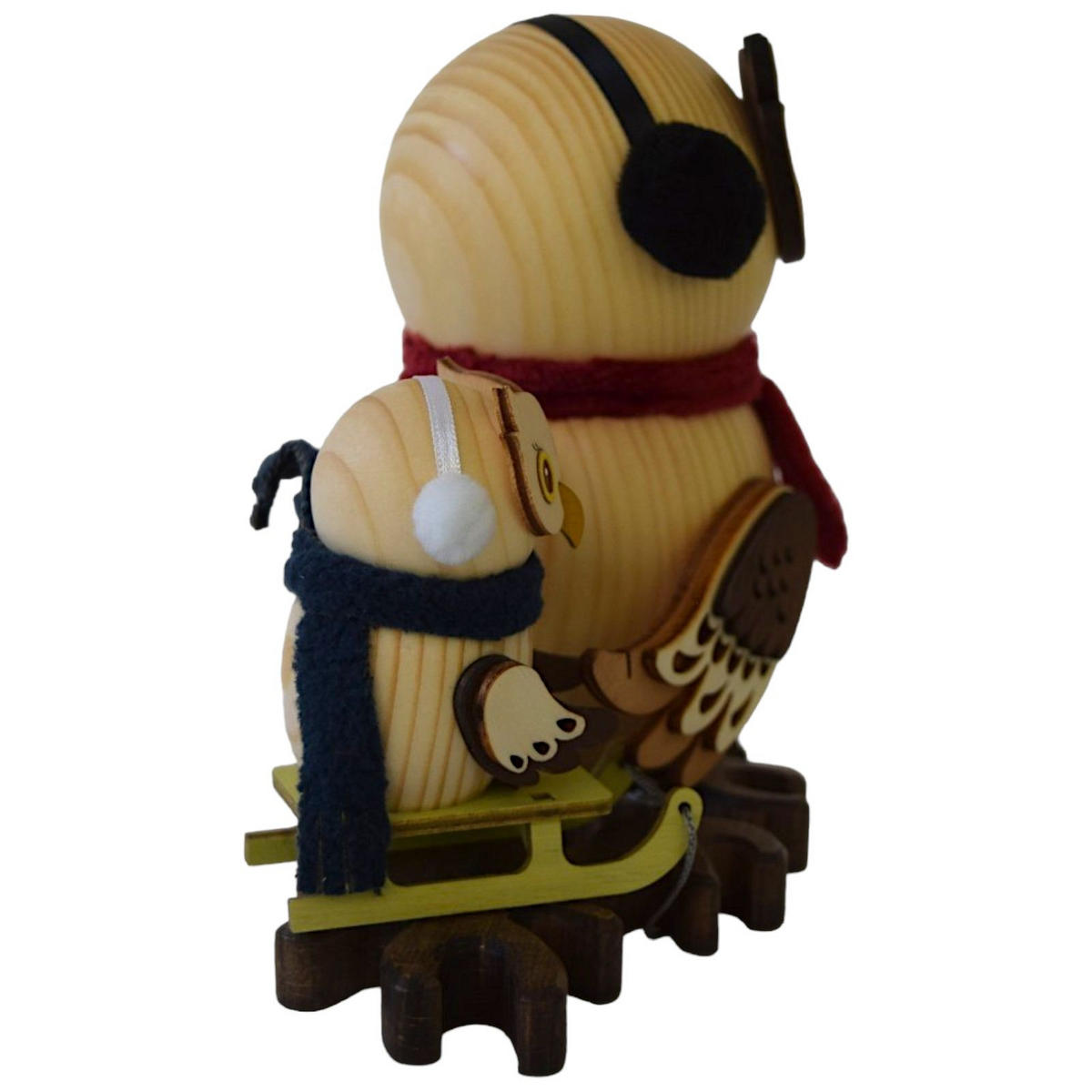 RAUCHFIGUR Eule Schlittenfahrt mit Kind 15 cm - Multicolor, Holz (10/15/10cm)
