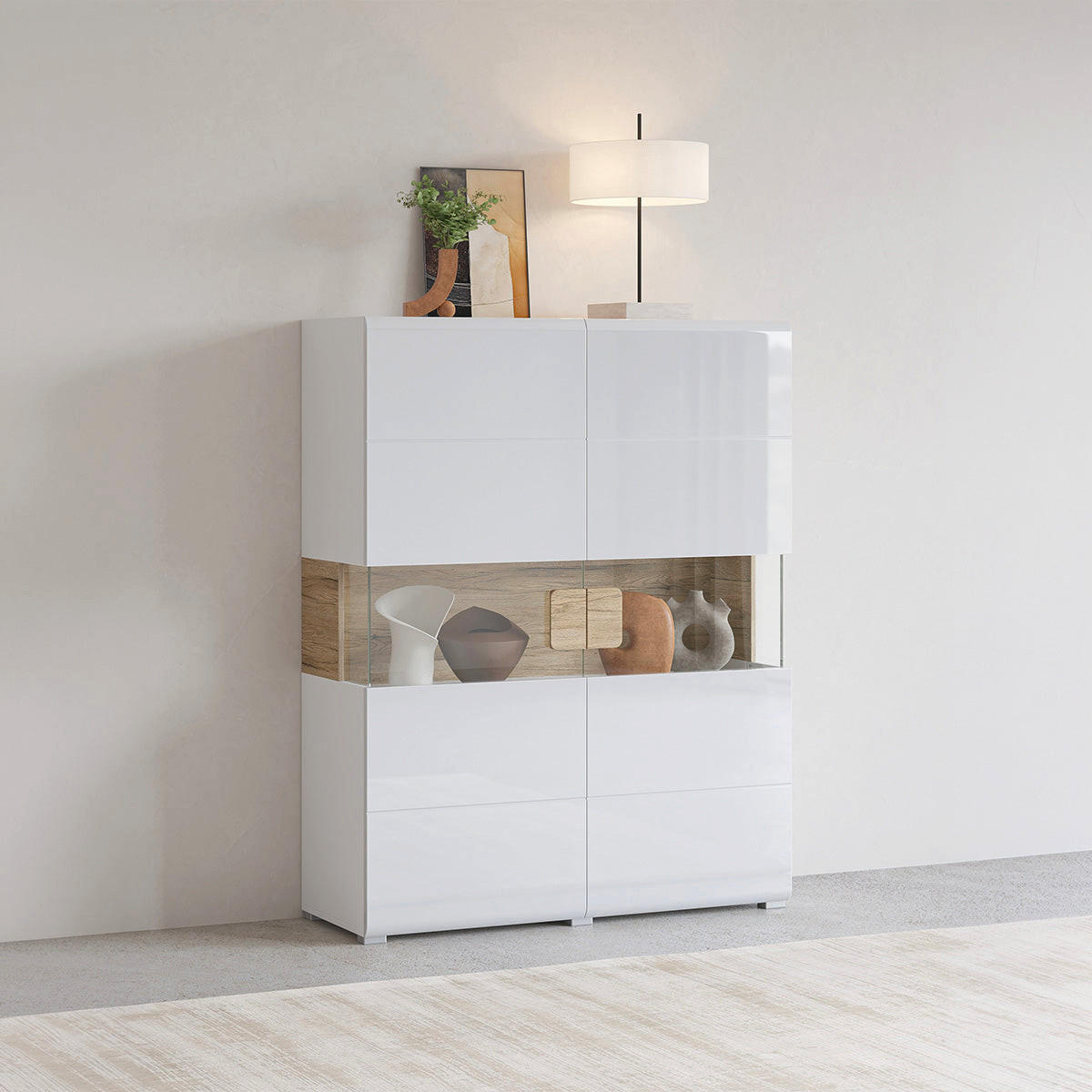 SKRINKA NA RIAD Jules Biela a drevo - biela, kompozitné drevo (122/152/39cm) - Petits-meubles
