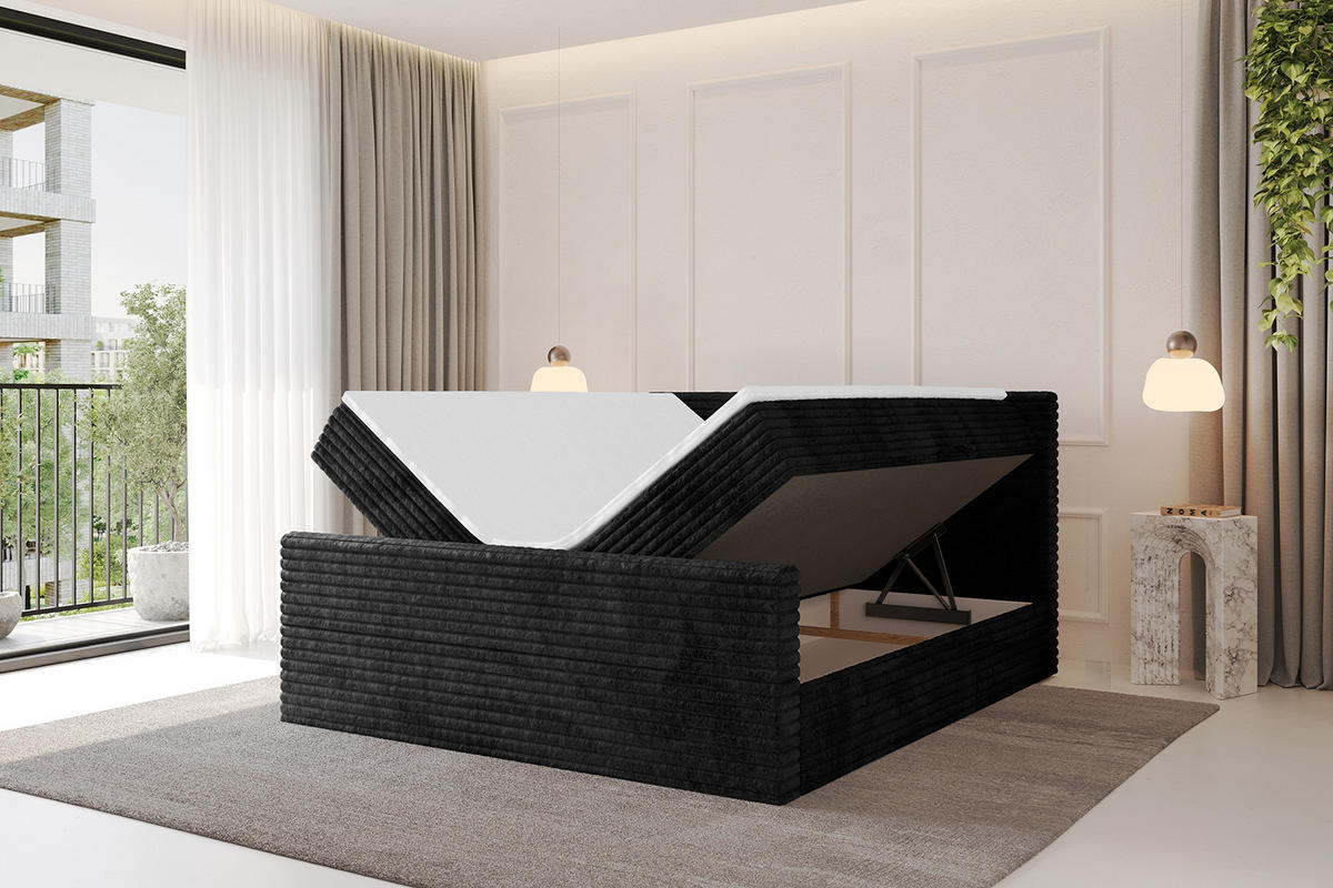 BOXBETT mit Matratze H4 und Lattenrost - TOLO-Z-v1 - 120x200 Cord - Schwarz - Schwarz, Holzwerkstoff (120/200cm)