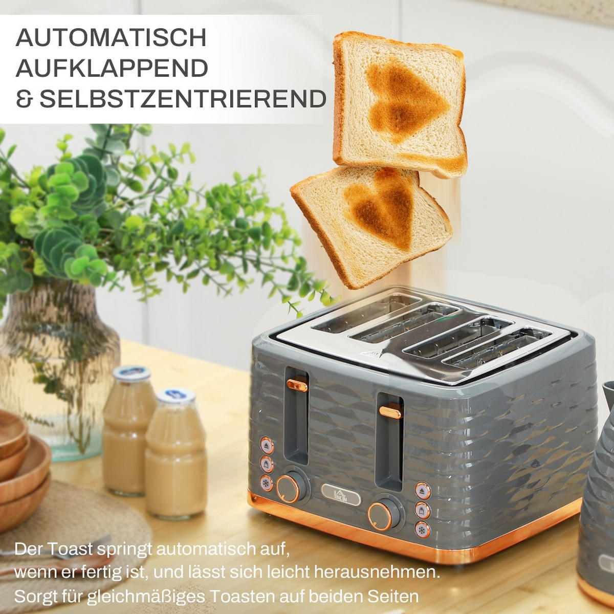 WASSERKOCHER-TOASTER Set 4 Scheiben 1,7L Grau 3000W - Grau, Kunststoff (19.5/23.2/24.1cm) - Rolipo