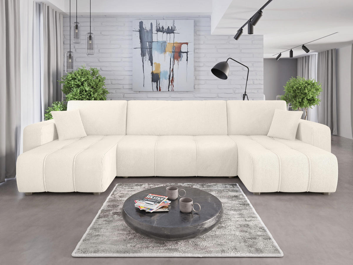 WOHNLANDSCHAFT Aice U-Form 317 cm – mit Schlaffunktion, Bettkasten, Kissen & bequemer Wellenfederung - Beige, Kunststoff (317/85/146cm) - Wohnideebilder