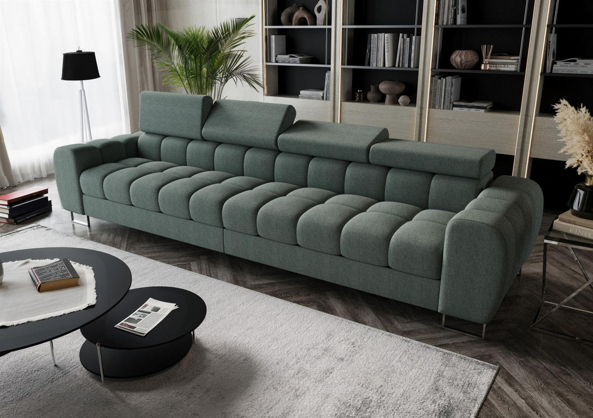 SOFA 4-sitzer Bastien In Stoff Gemma - Blau, Holzwerkstoff/Textil (335/95/97cm) - Fun Möbel
