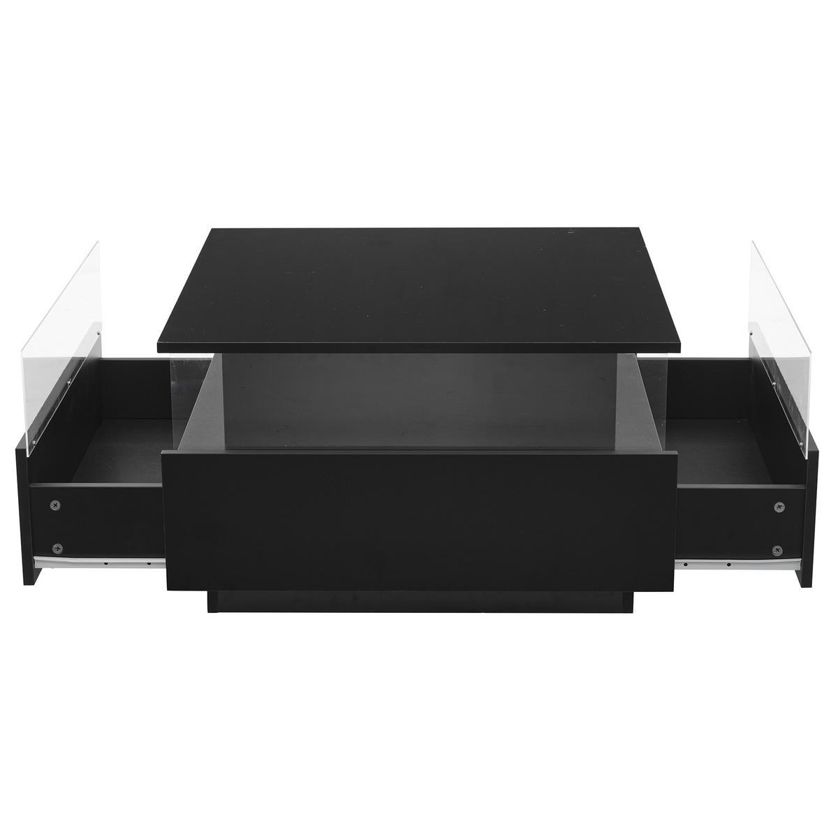 COUCHTISCH 70/70/41 cm in Schwarz mit LED-Beleuchtung und 2 Schubladen - Schwarz, Holzwerkstoff (70/70/41cm) - Flora Grace