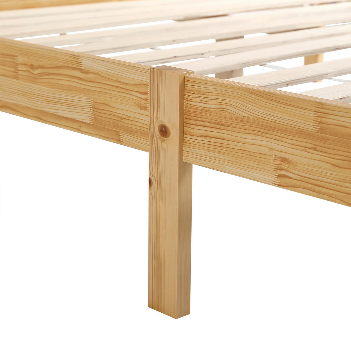 BETT 160/200 cm in Natur mit 15 Latten und Mittelfüßen Kieferholz-Rattan-Design - Naturfarben, Holzwerkstoff (160/200cm) - STILVORA