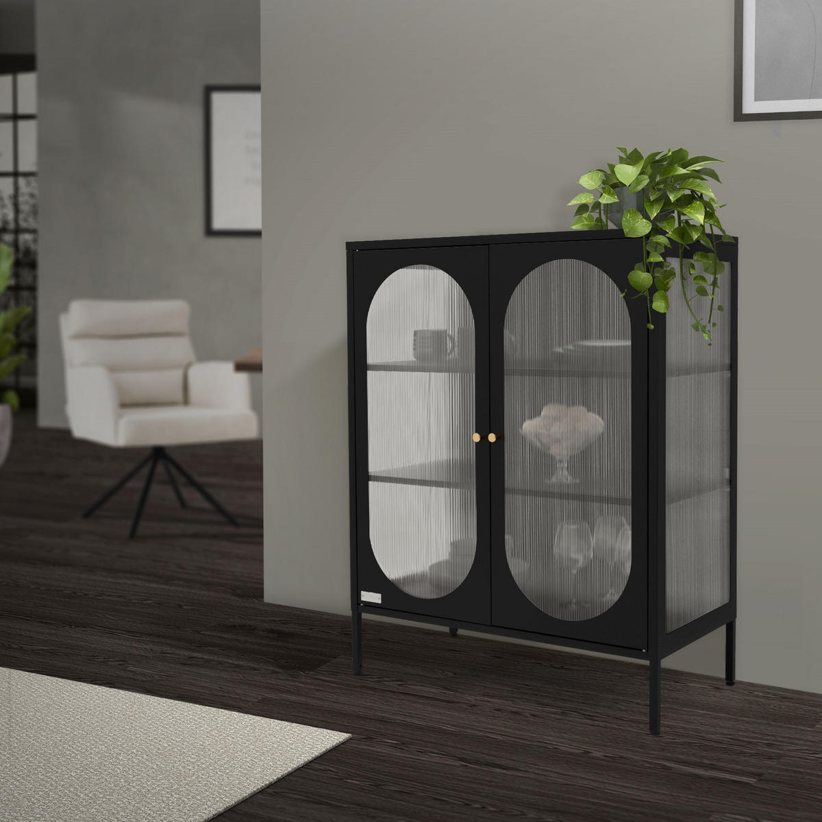 VITRINENSCHRANK Schwarz 102/80/40 cm - Schwarz, Metall (80/102.5/40cm) - ML-DESIGN