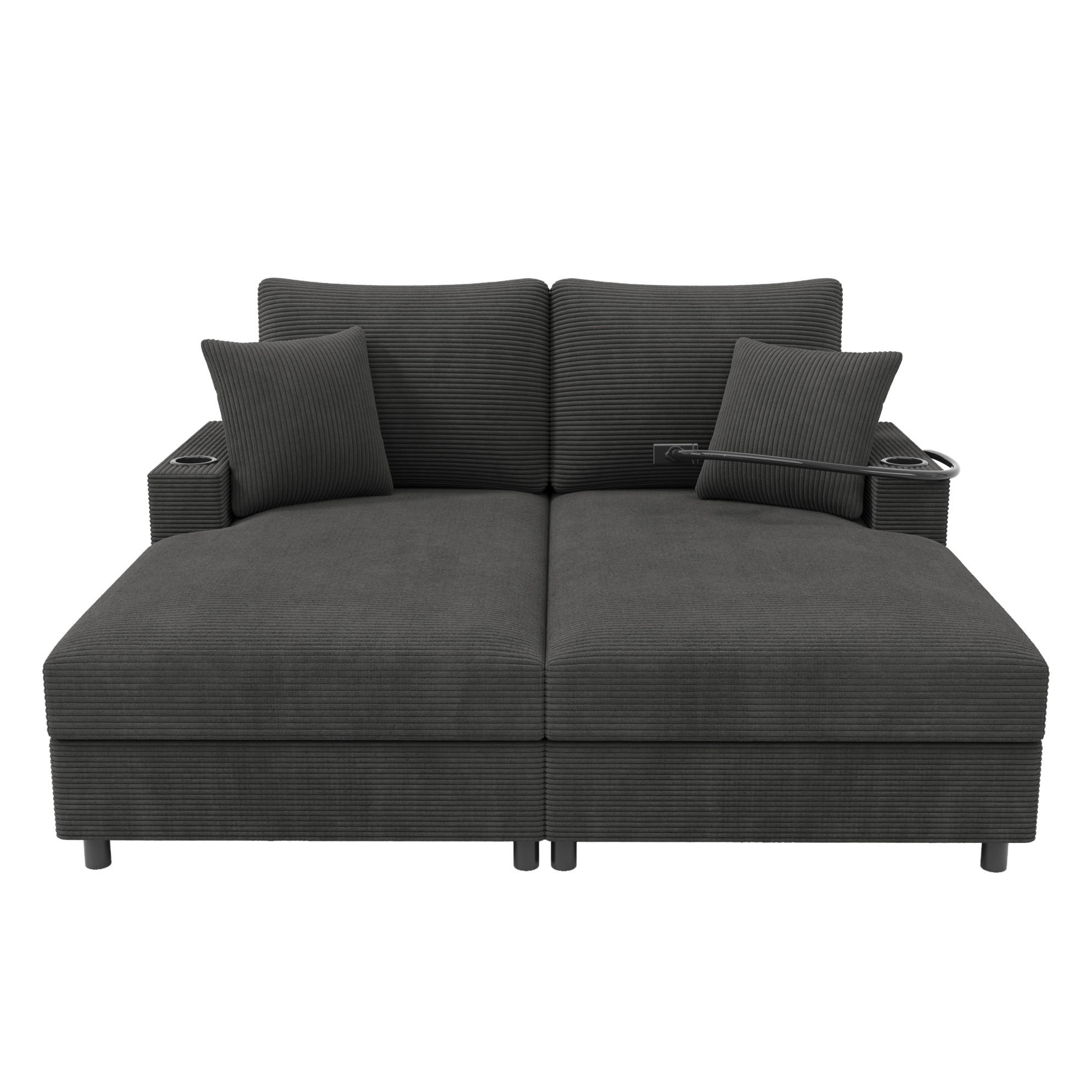 2-SITZER Schlafsofa Cord mit USB-Anschluss und Getränkehaltern Grau 163/140/82 cm - Grau, Textil (140/82/163cm) - Redom