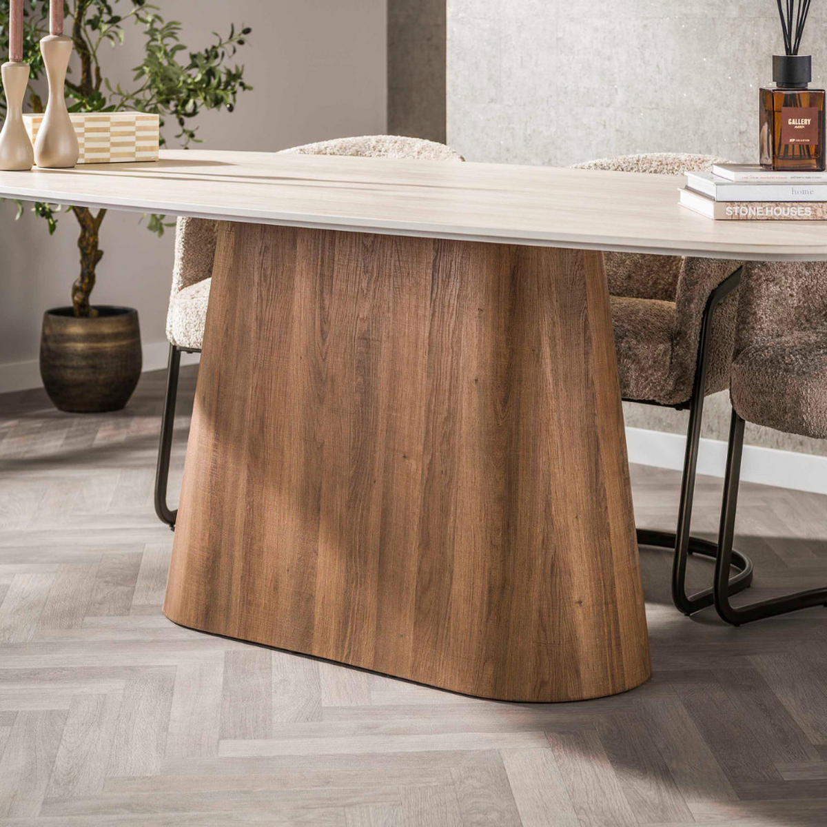 ESSTISCH TIZIANO CENTRO Beige Keramiktisch mit Säulenfuß 215cm - Beige, Keramik (215/105/77cm) - alesvelt