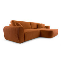 ECKSOFA VIVA Orange Kordstoff mit Schlaffunktion - Orange, Holz (297/169cm) - MASSENO