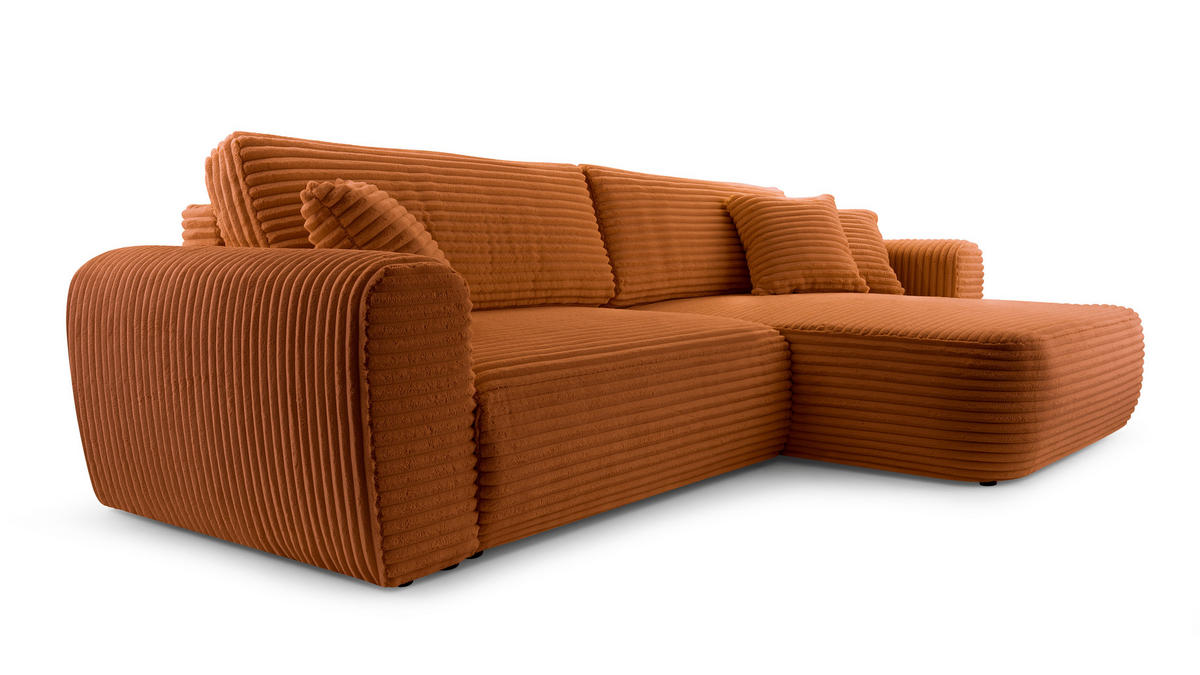 ECKSOFA VIVA Orange Kordstoff mit Schlaffunktion - Orange, Holz (297/169cm) - MASSENO