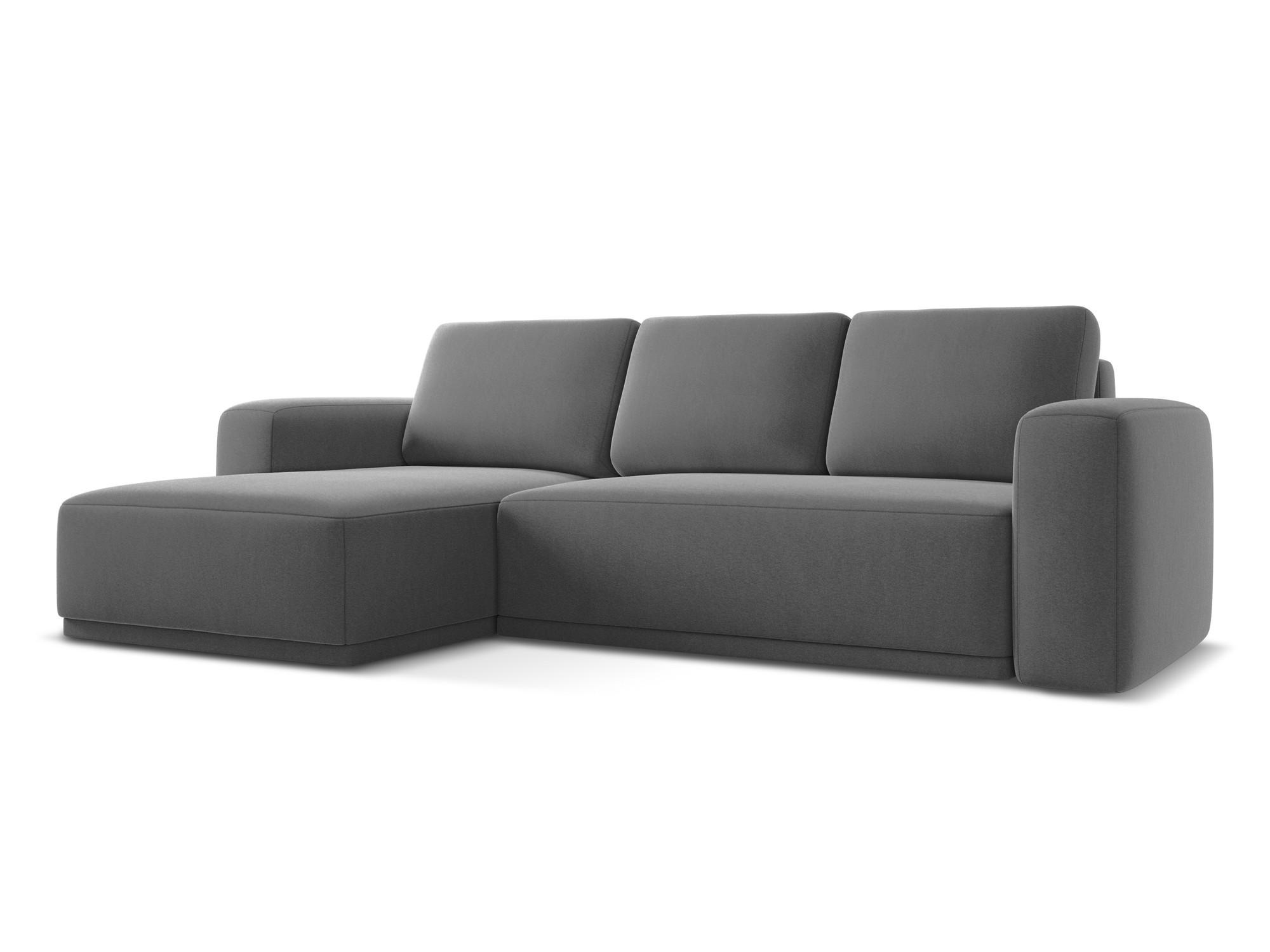 ECKSOFA mit Schlaffunktion Samt Stoff Grau - Schwarz/Grau, Kunststoff/Textil (258/160cm) - Makamii
