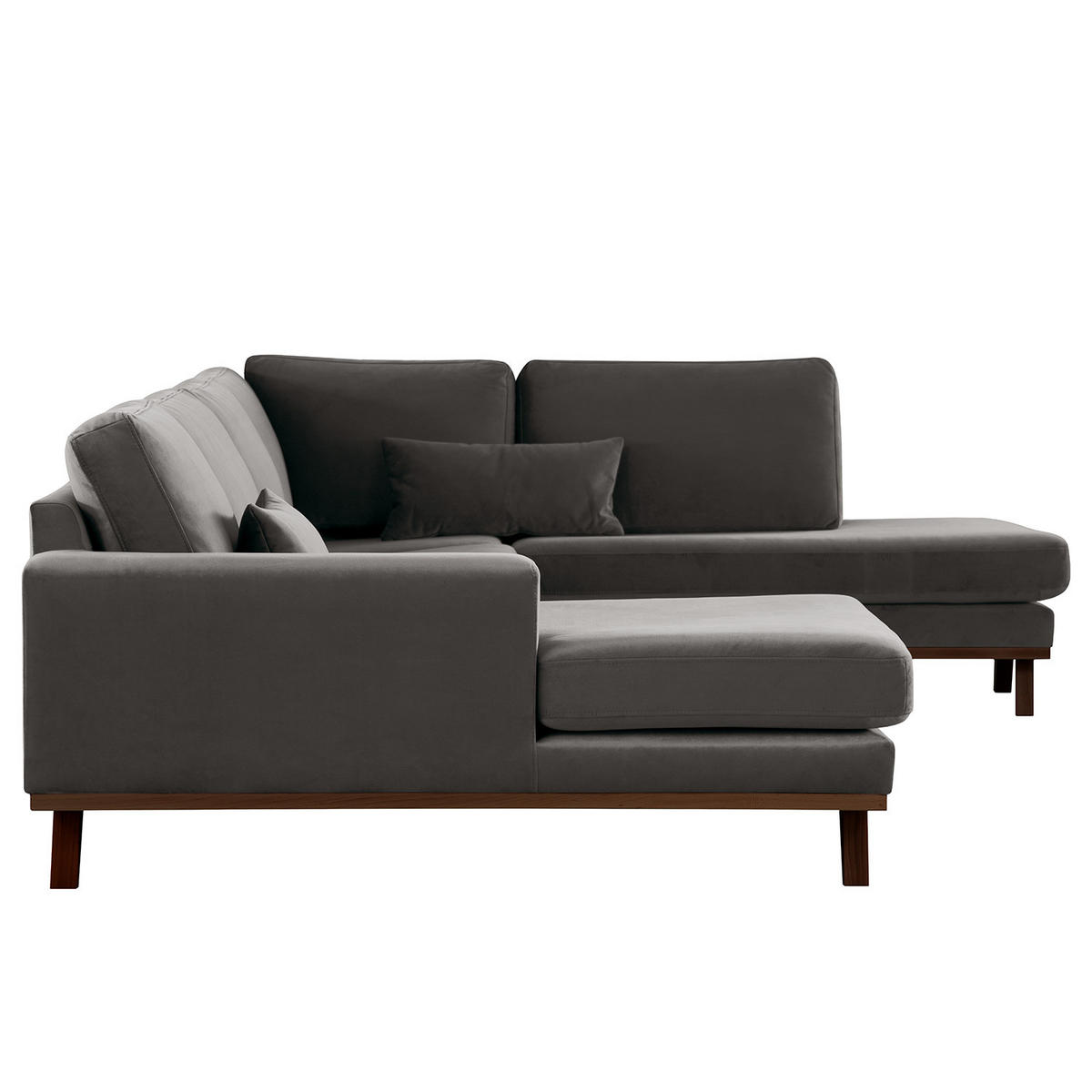 WOHNLANDSCHAFT mit Longchair - Dunkelgrau/Buchefarben, Buchenholz/Textil (371/81/219cm) - home24