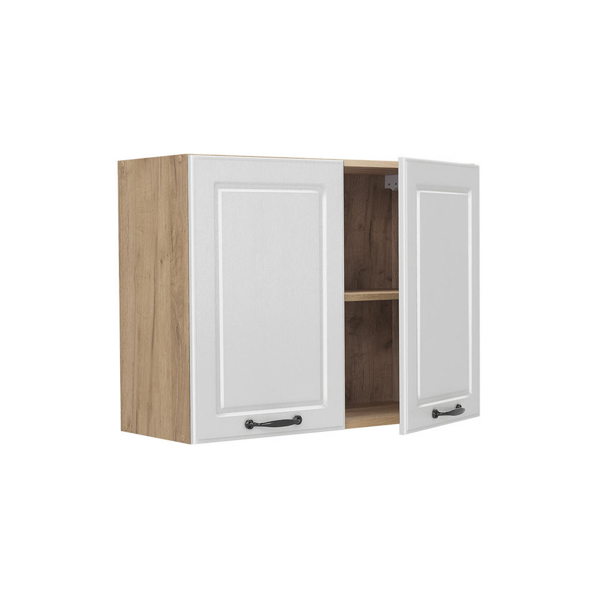 KÜCHENGLASSCHRANK R-Line, Weiß Landhaus/Goldkraft Eiche, 80 cm - Eichefarben/Weiß, Holzwerkstoff (80/60/31cm) - Vicco