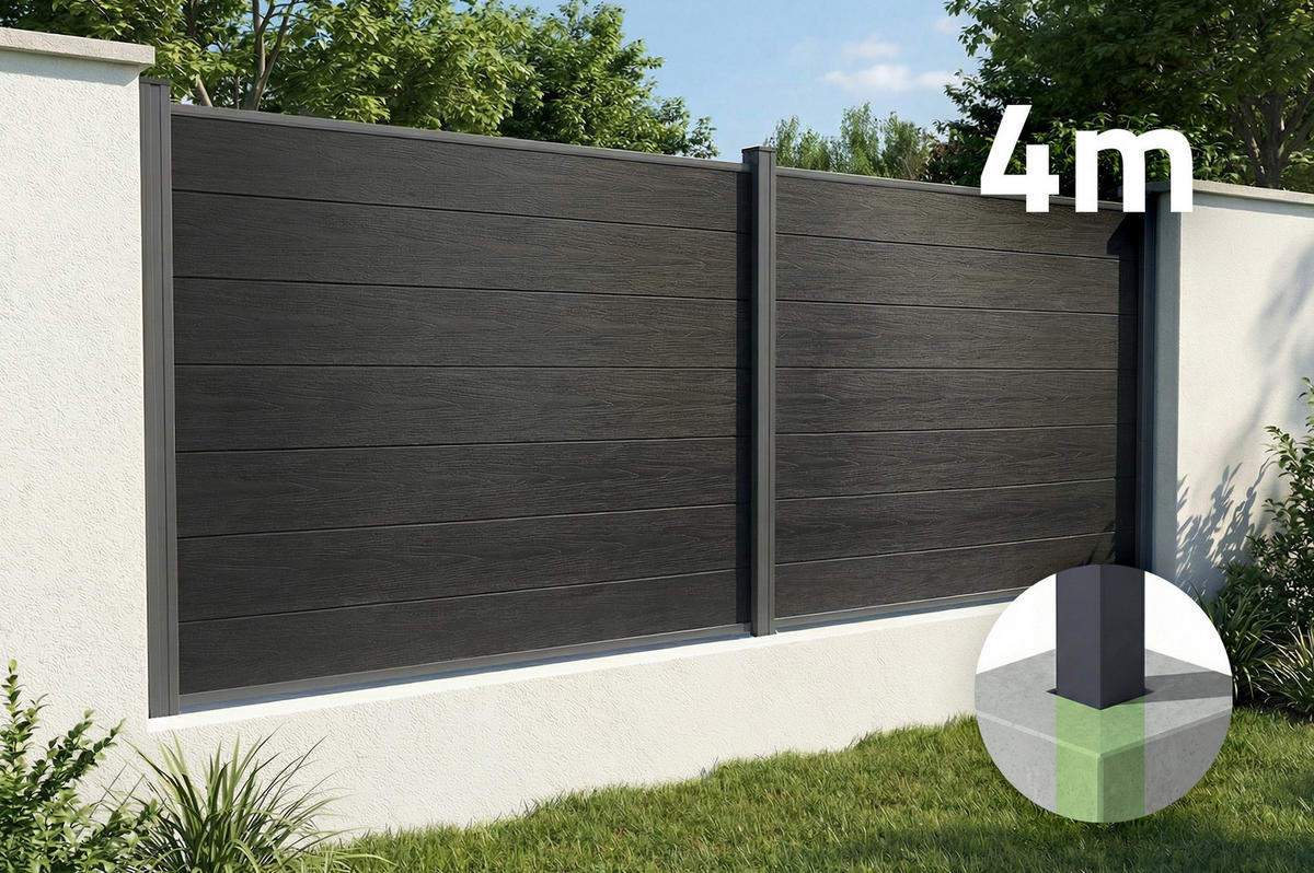 VERBUNDZAUN 4 m STOCKHORN H. 150 cm zum Einbetonieren, grau - Grau, Holzwerkstoff (200/150cm) - Casanoov